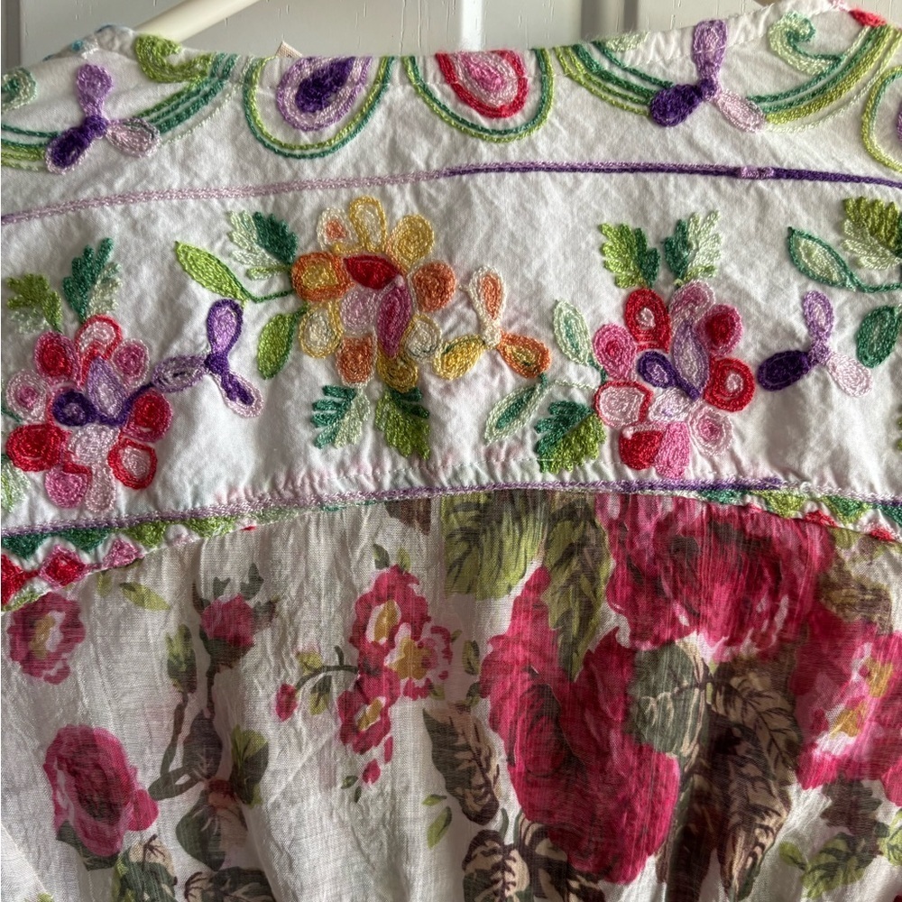 Soft Surroundings Floral Embroidered Blouse with floral contrast back - Picture 4 of 9